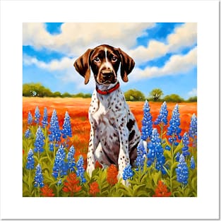 German Shorthaired Pointer Puppy in Texas Wildflower Field Posters and Art